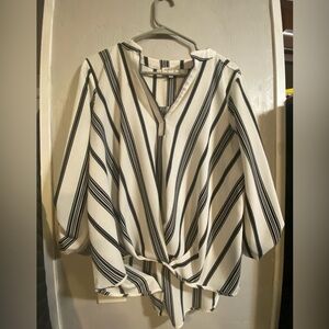 Striped Tie-Front V-Neck Top - White/Black